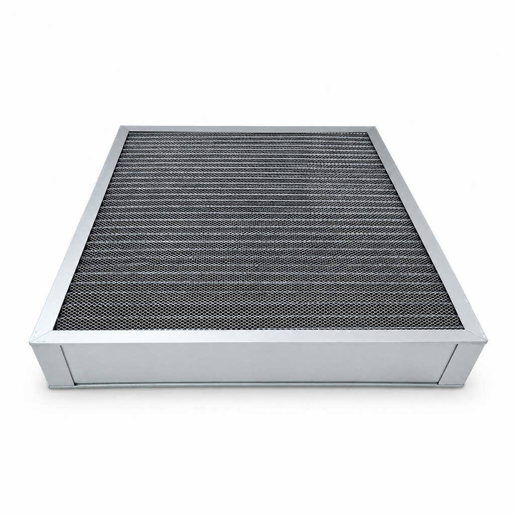 Washable Reusable HVAC Furnace Filter, MERV 5, washable aluminum frame with electrostatic media for HVAC use; clean, dry, and reuse.